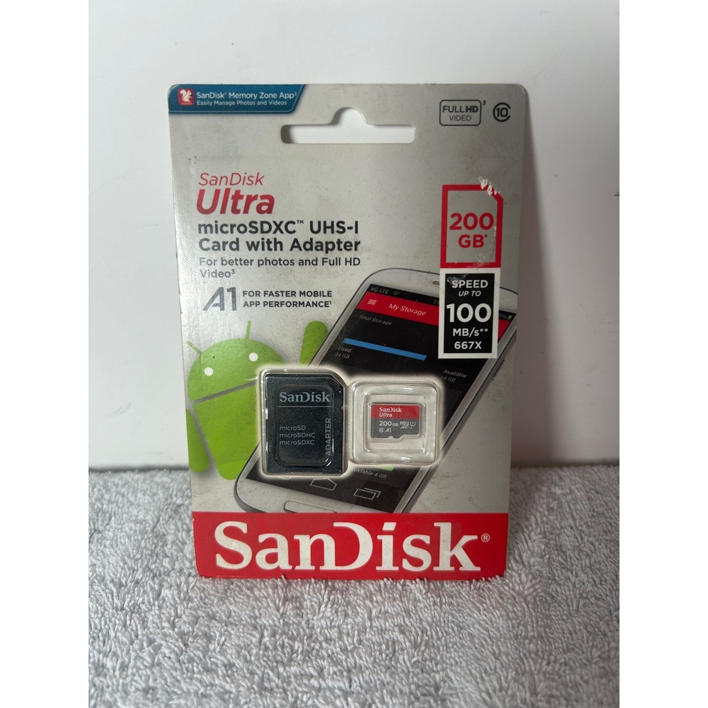 SanDisk Ultra 200GB microSDXC UHS-I Memory Card with Adapter 100MB/s A1 Class 10